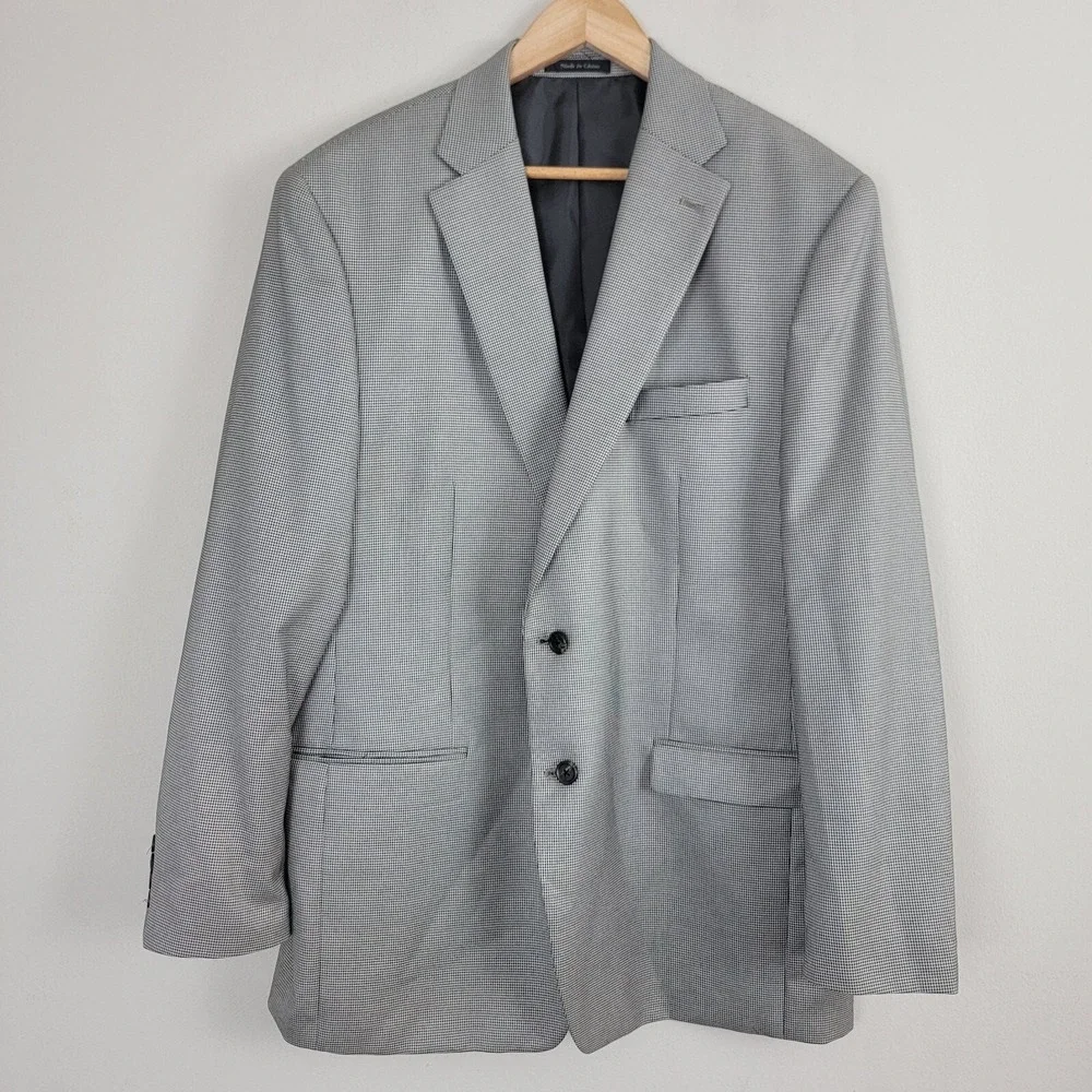 Lauren‎ Ralph Lauren Blazer Mens 46L Gray Houndstooth Long Sleeve Sports Coat